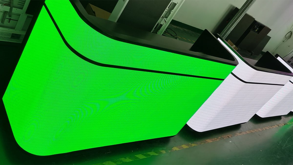 P1.5–P2.5mm GOB Curved Multimedia LED Desk Screen MD-L Series — Large-Format Movable Digital Reception Table