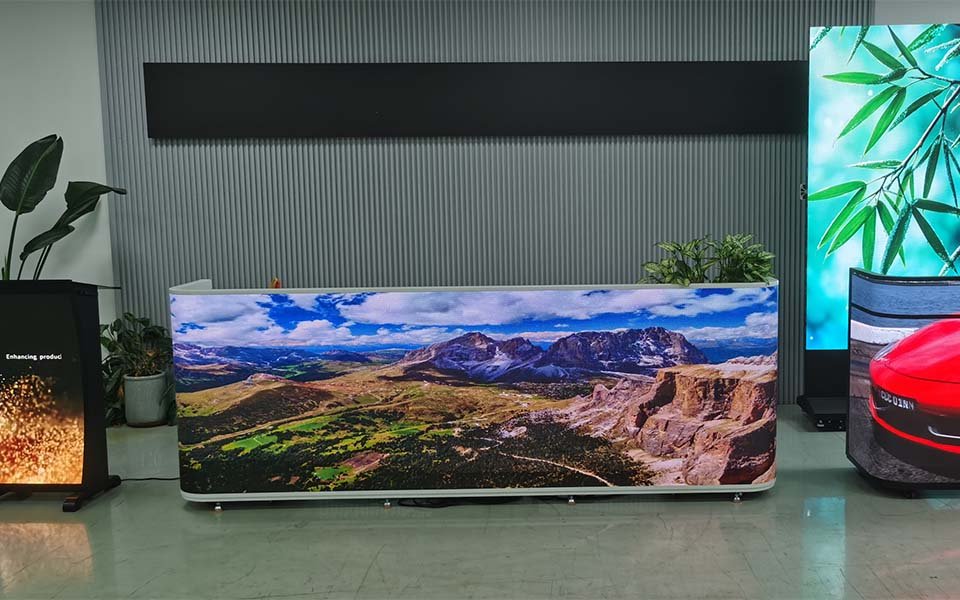 Large LED Reception Desk in high-end retail showroom