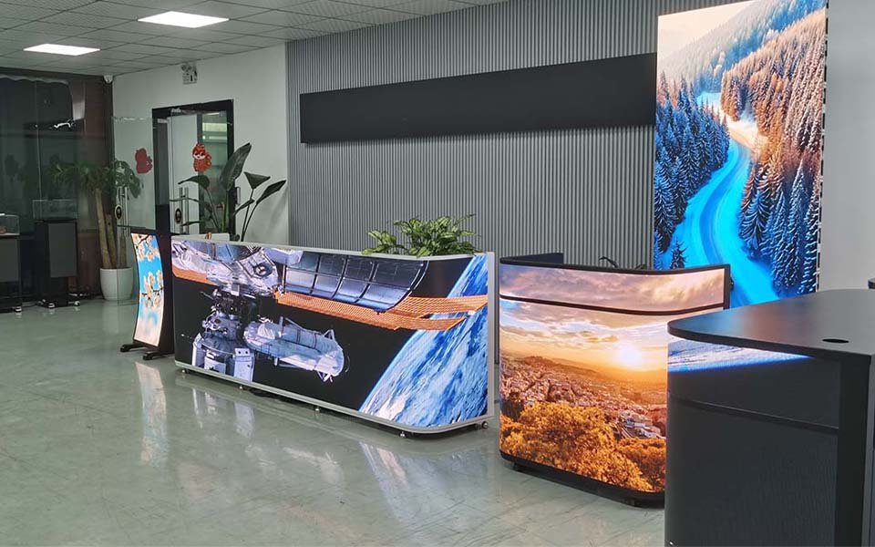 Large LED Reception Desk in action