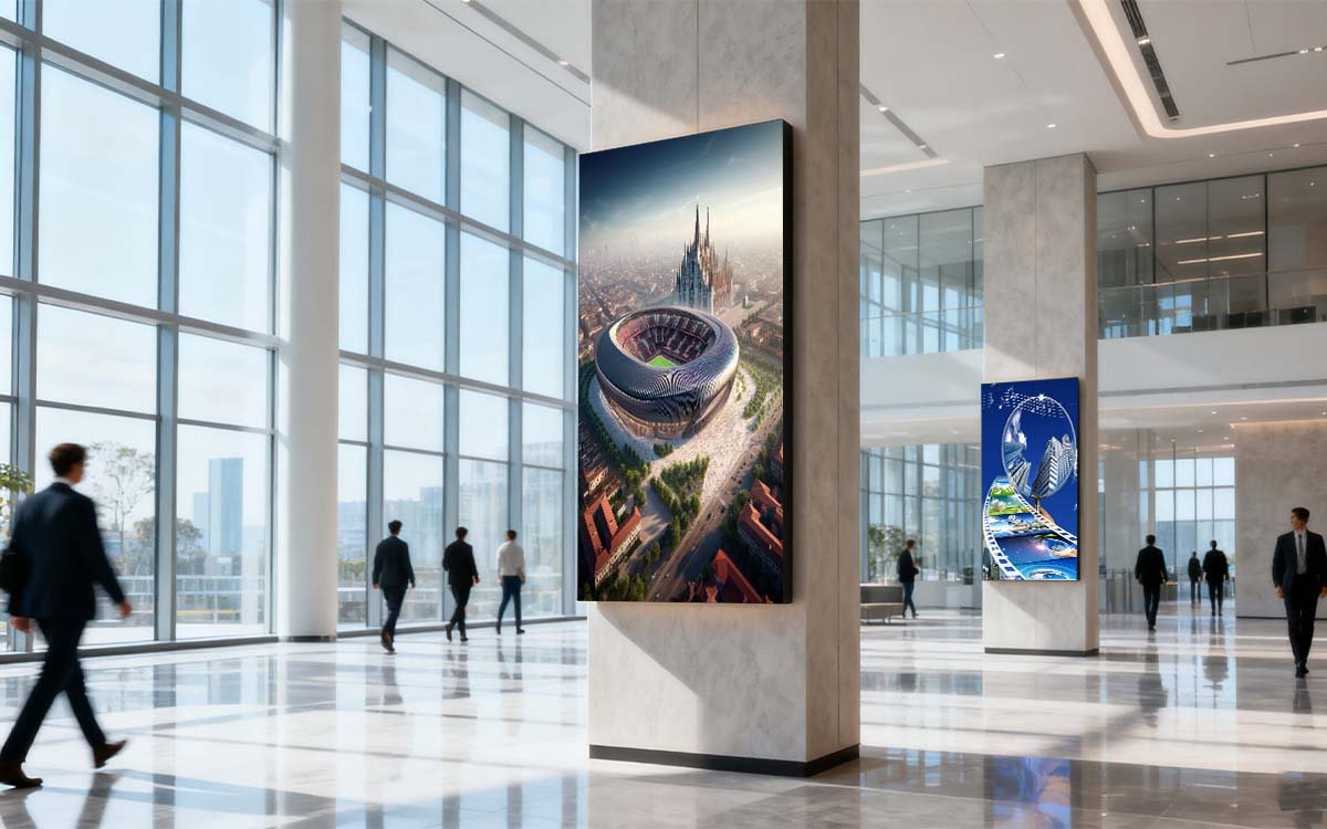 Wall Mounted LED Poster in corporate lobby - reception area