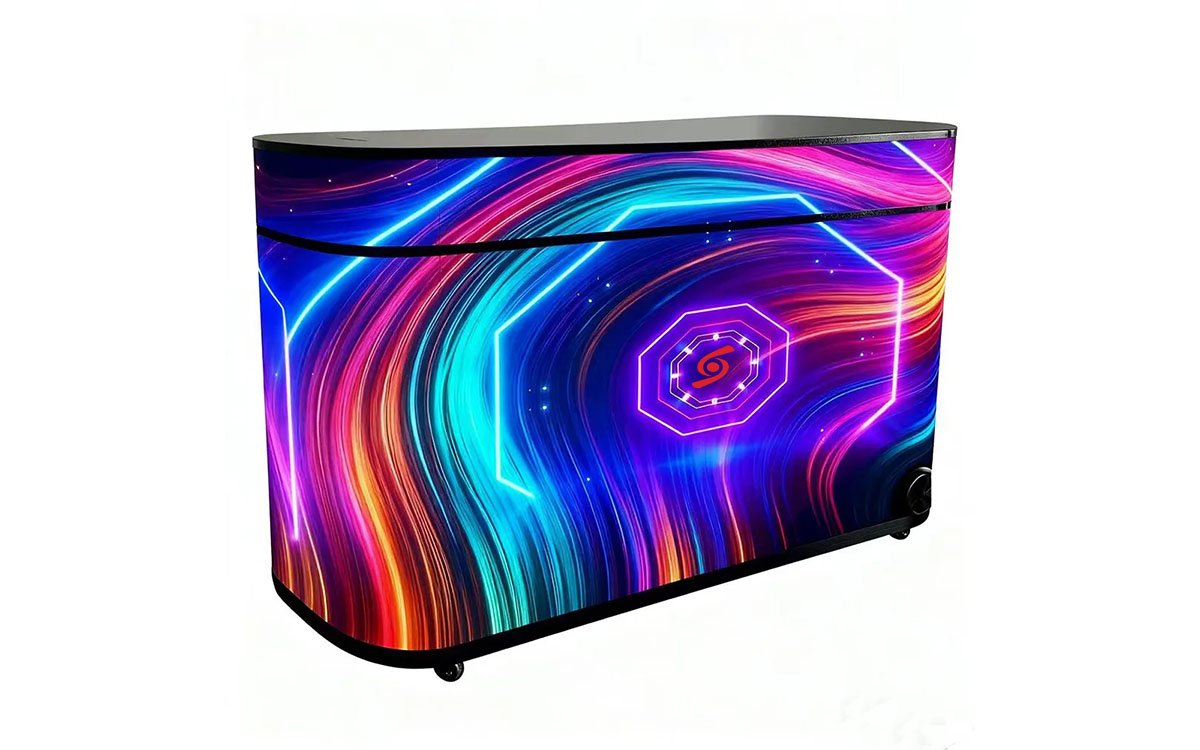 LED reception desk from compact desktop to large desktop